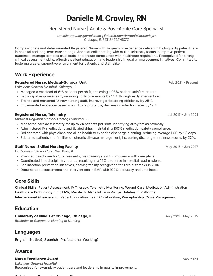 Registered Nurse Resume Example