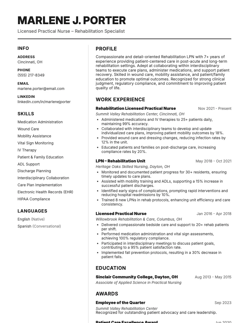 Rehabilitation Lpn Resume Example