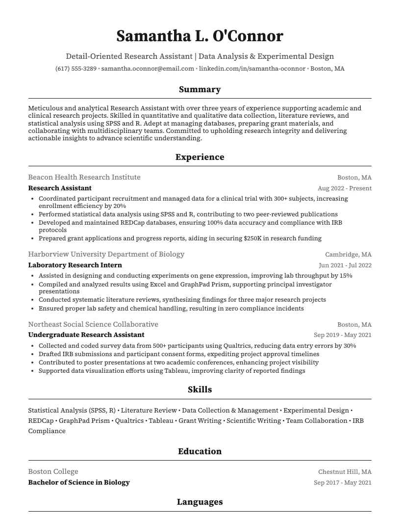 Research Assistant Resume Example