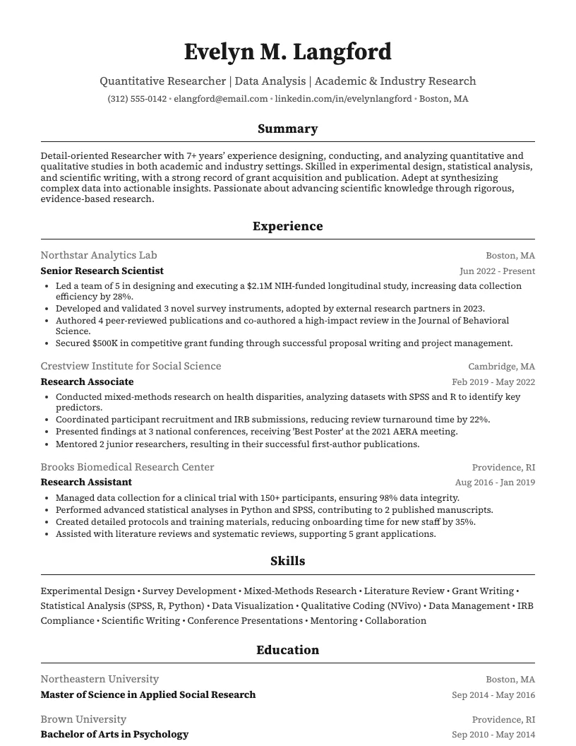 Researcher resume example