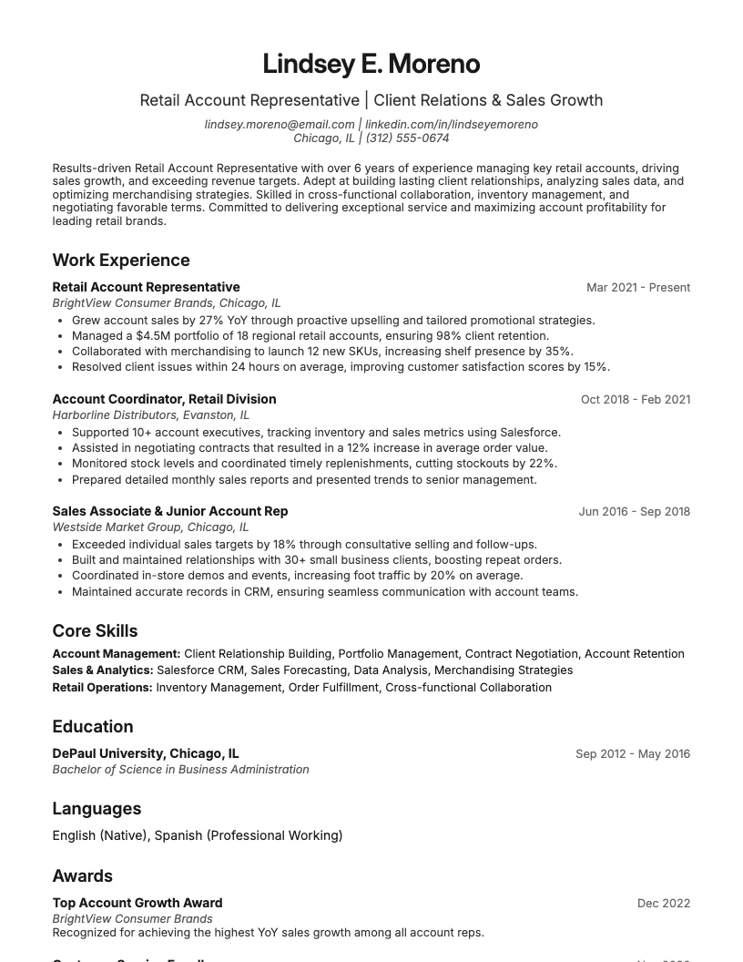 Retail Customer Service Representative Resume Example