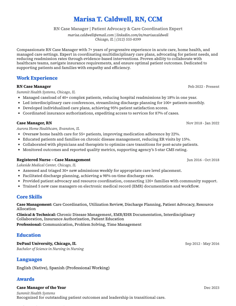 RN Case Manager Resume Example