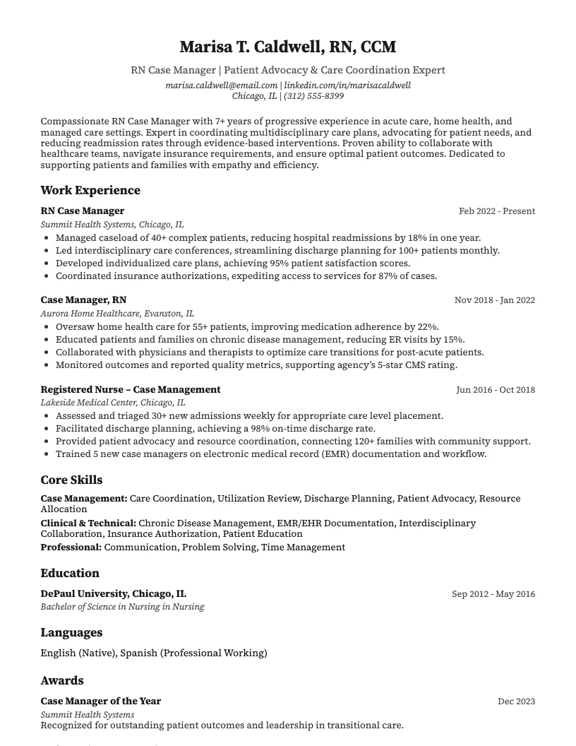 Rn Case Manager Resume Example