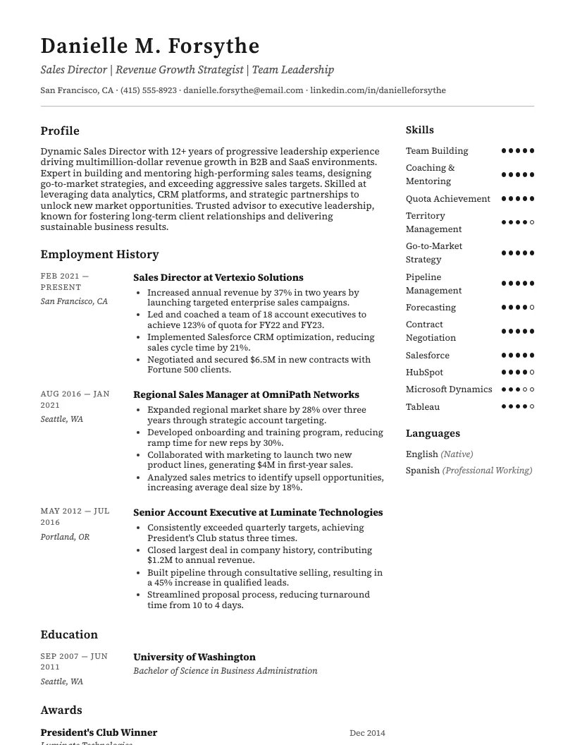 Sales Director Resume Example