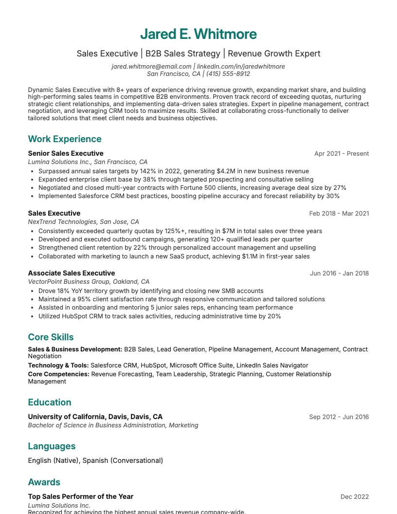 Sales Executive resume example