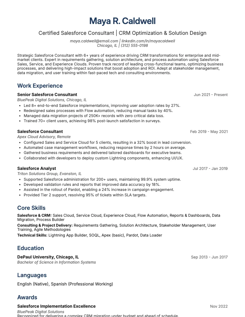 Salesforce Consultant Resume Example