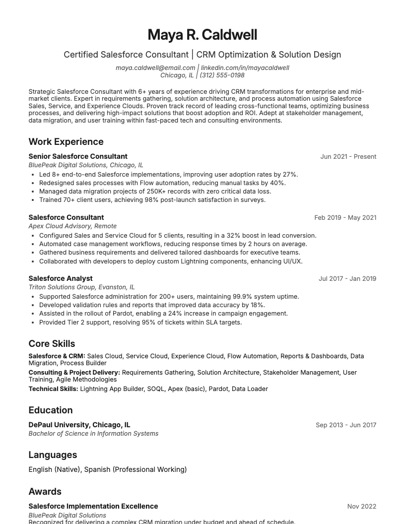 Salesforce Consultant Resume Example