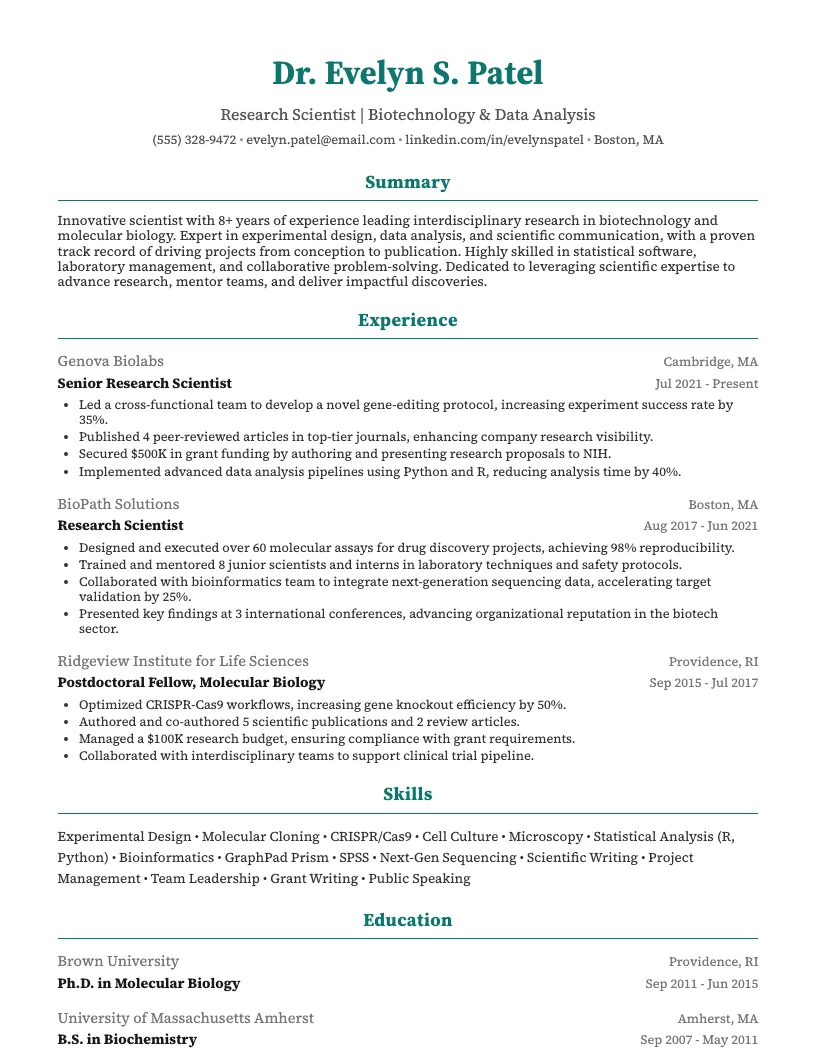 Scientist Resume Example
