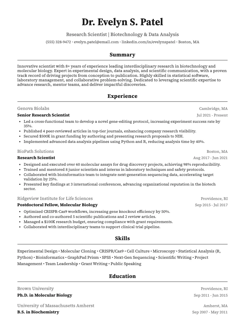 Scientist resume example