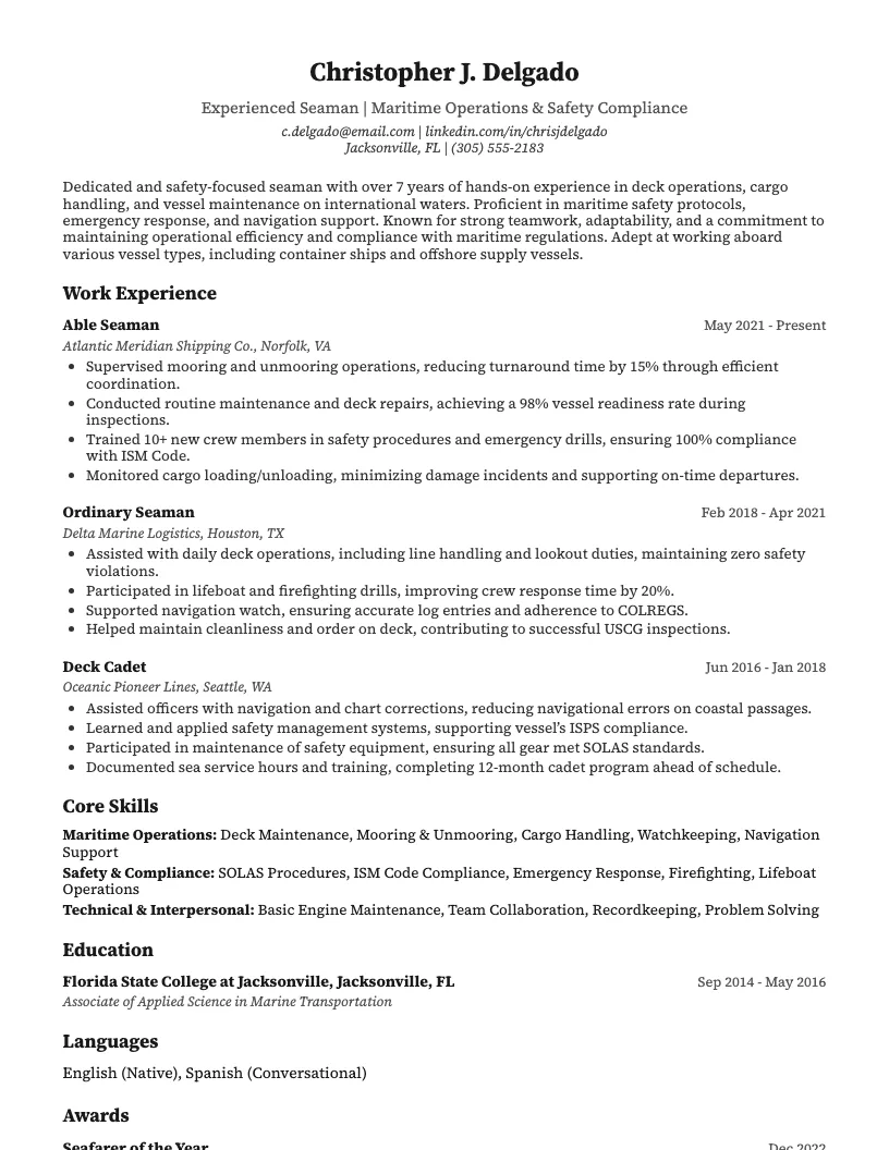 Seaman Resume Example