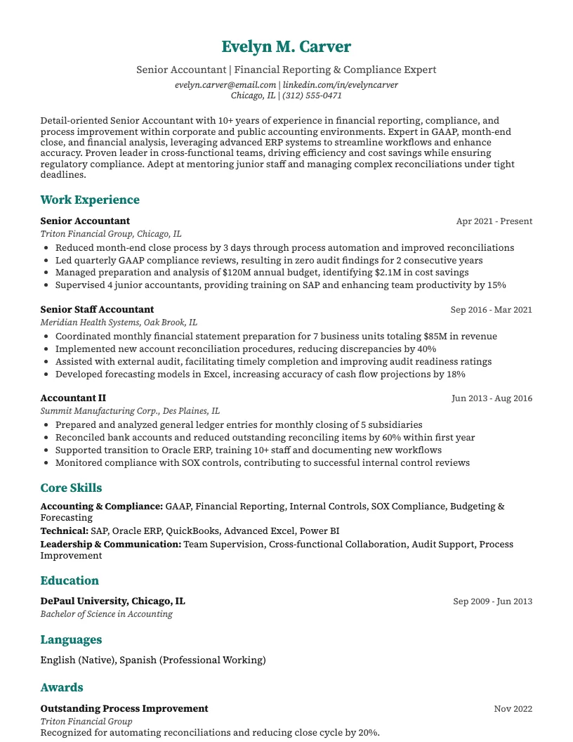 Senior Accountant Resume Example