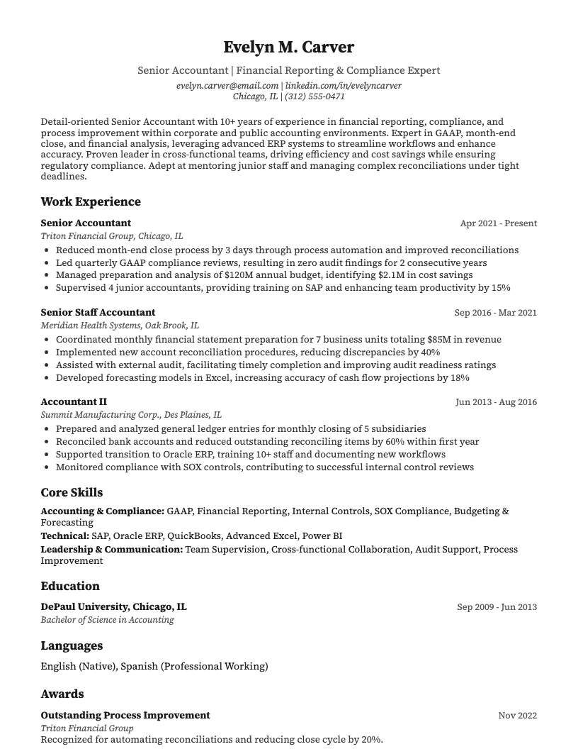 Senior Accountant Resume Example