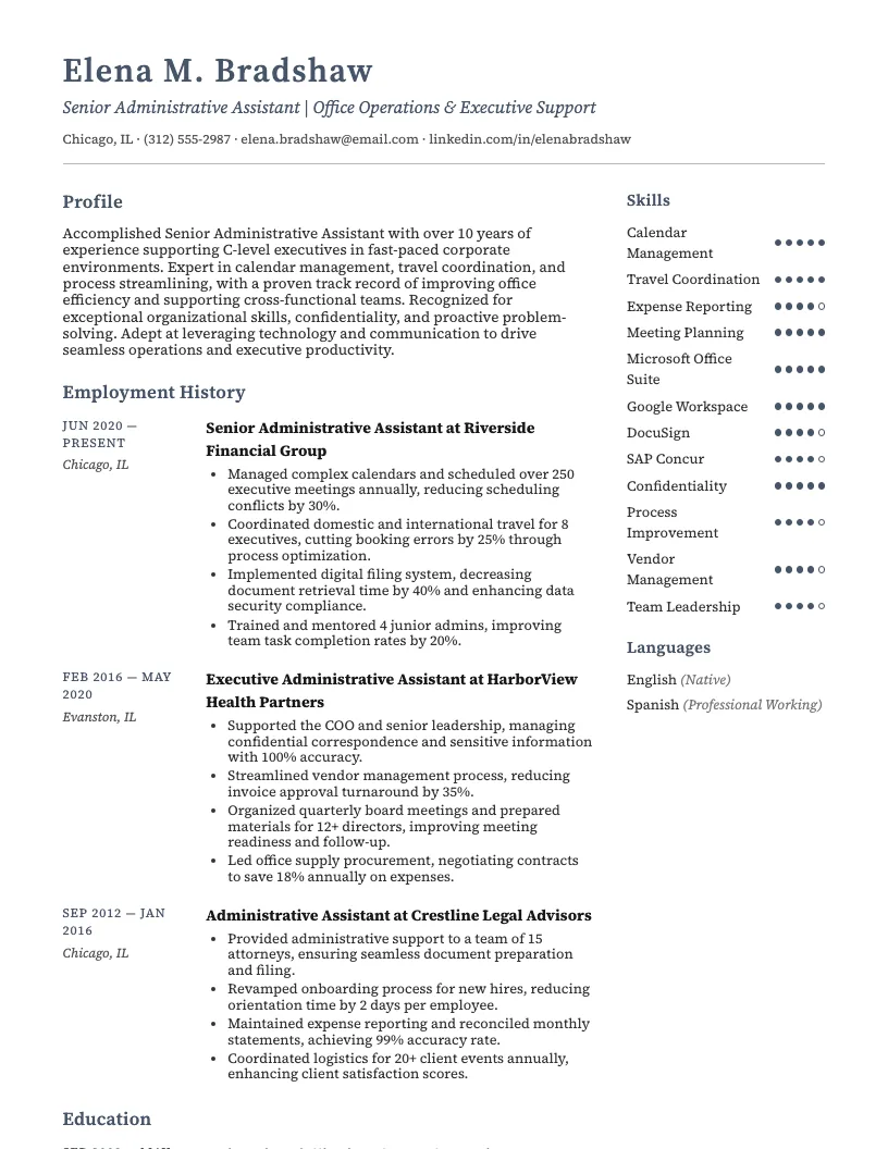Senior Administrative Assistant Resume Example