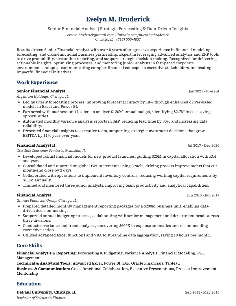 Senior Financial Analyst Resume Example