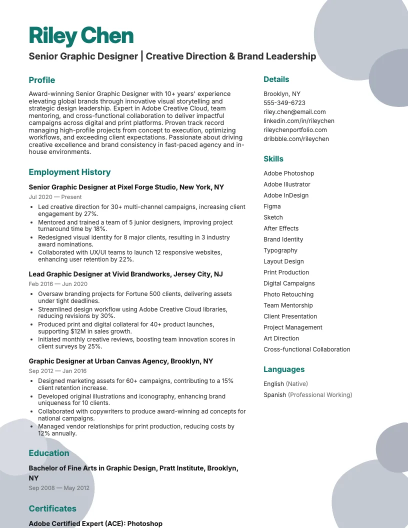 Senior Graphic Designer Resume Example