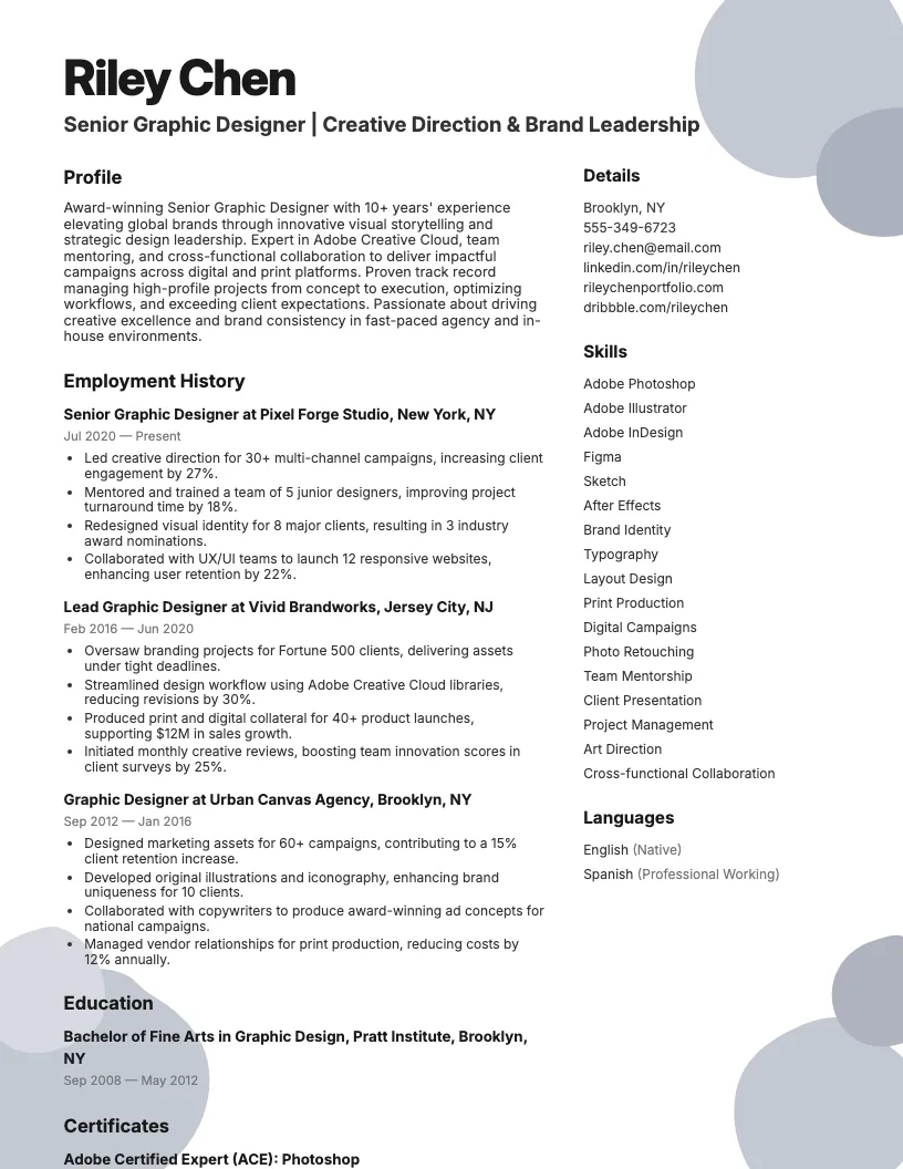 Senior Graphic Designer Resume Example