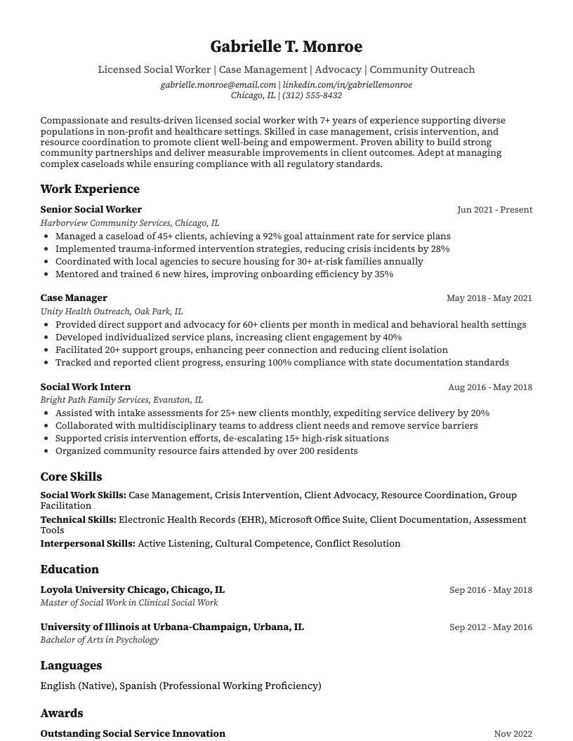 Social Work Resume Example