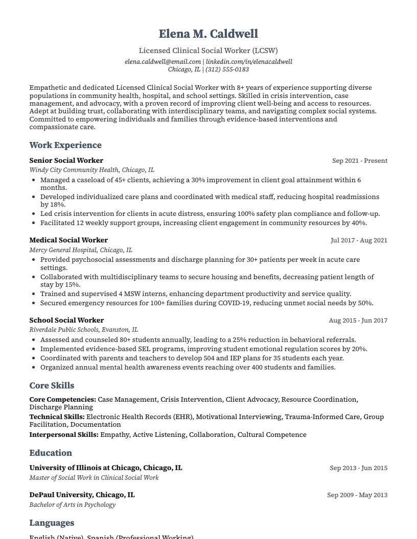 Social Worker Resume Example