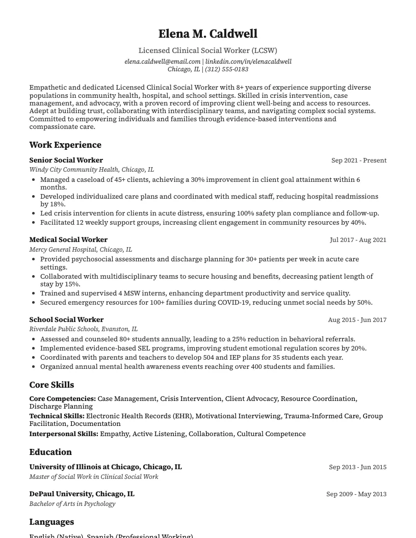 Social Worker Resume Example