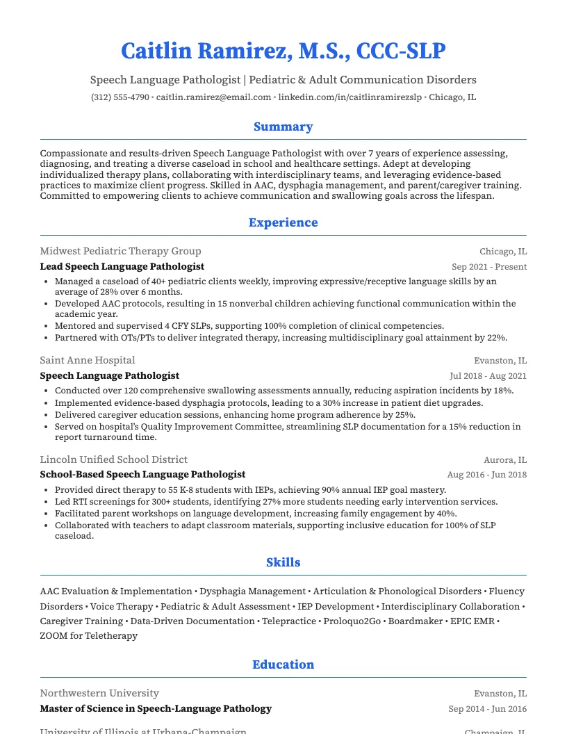 Swallowing Disorders Specialist (SLP) Resume Example