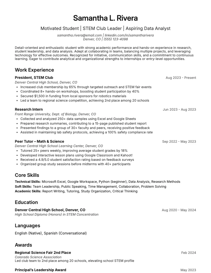 Student resume example