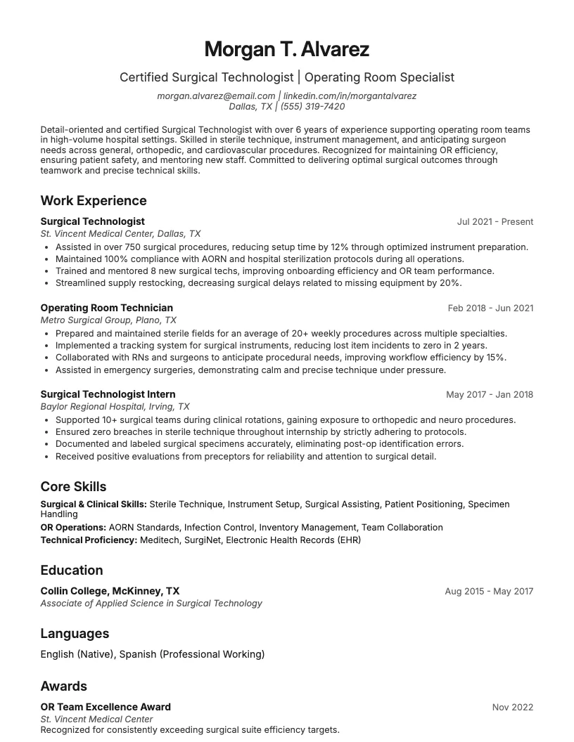 Surgical Tech Resume Example