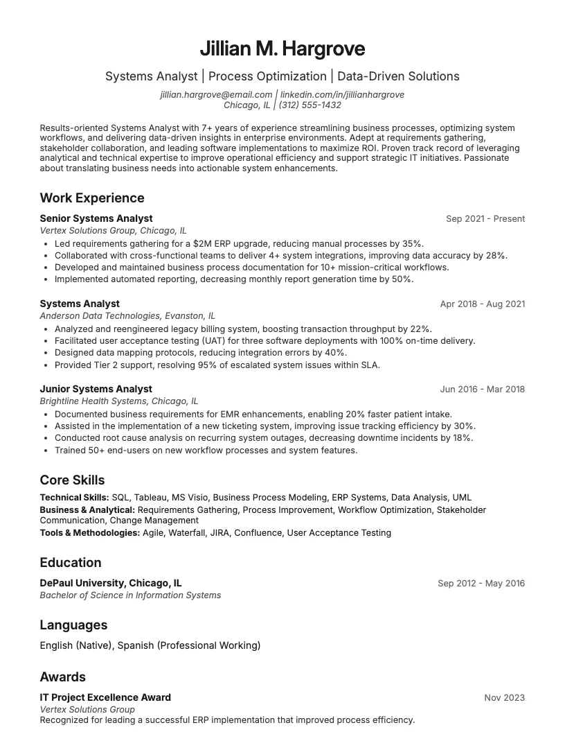 Systems Analyst Resume Example