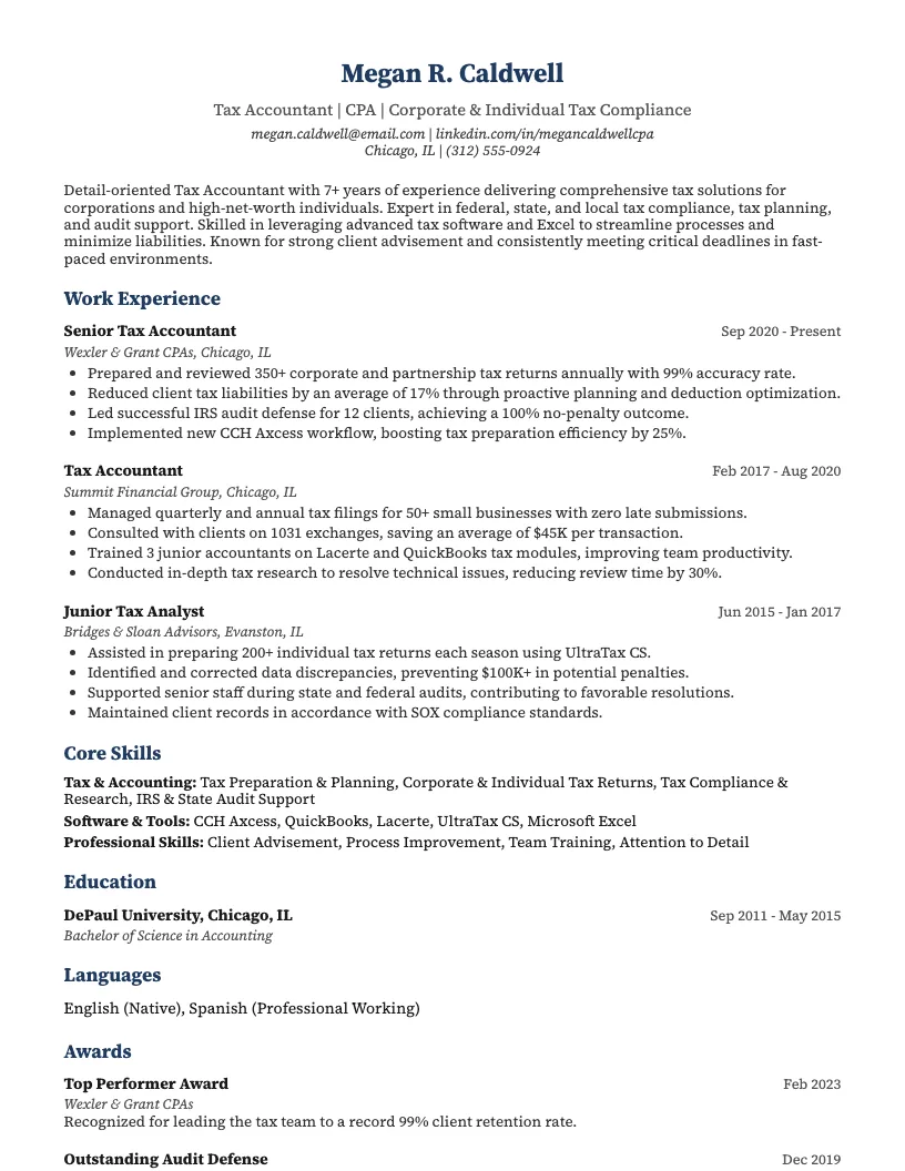 Tax Accountant Resume Example