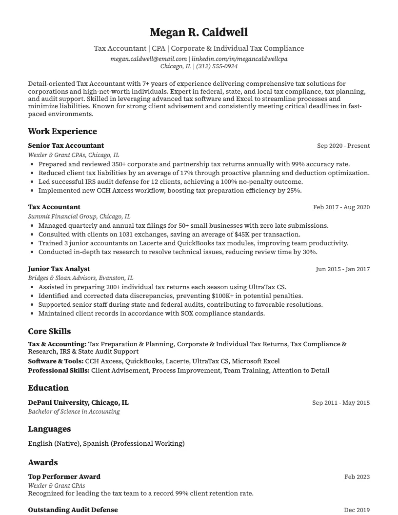 Tax Accountant Resume Example
