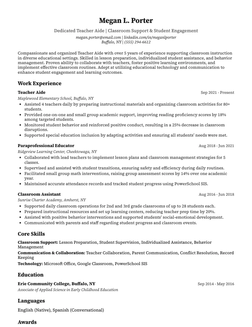 Teacher Aide Resume Example