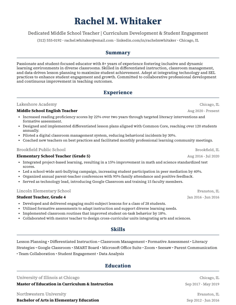 Teacher Resume Examples Resume Example