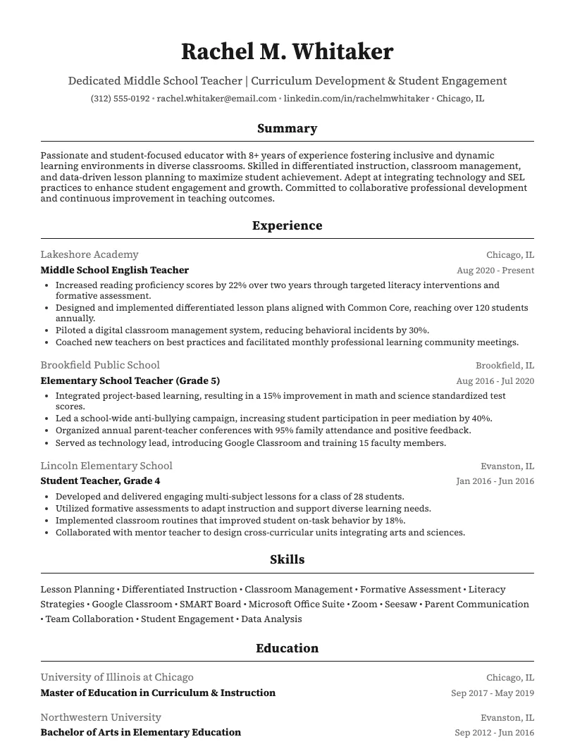 Teacher resume example