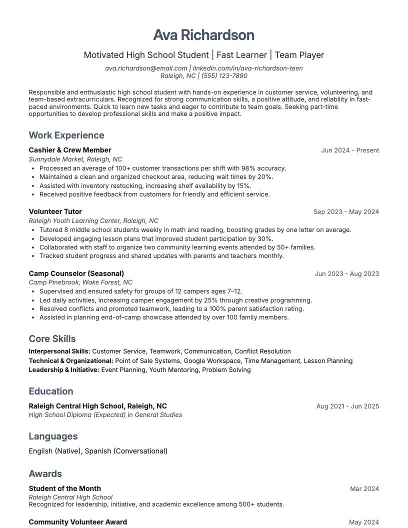 Teen Resume with No Work Experience Resume Example