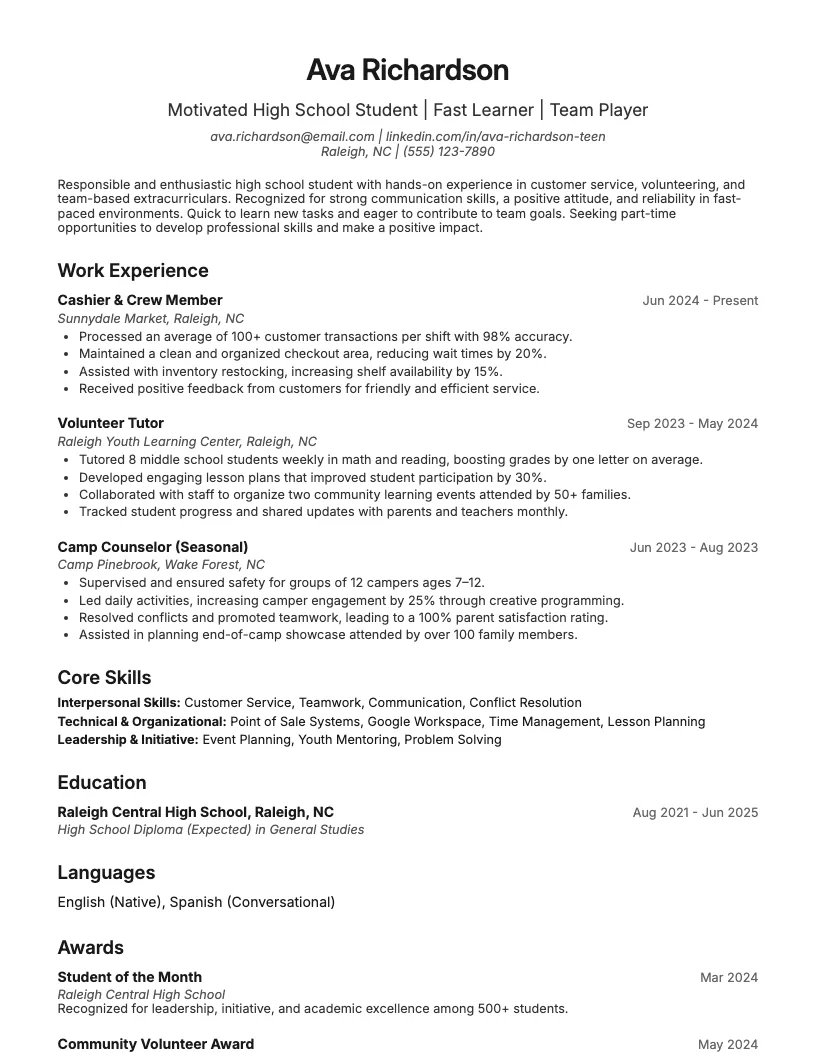 Teen Resume Template Resume Example