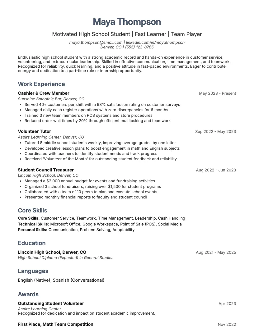 Resume for First Job Teenager Resume Example