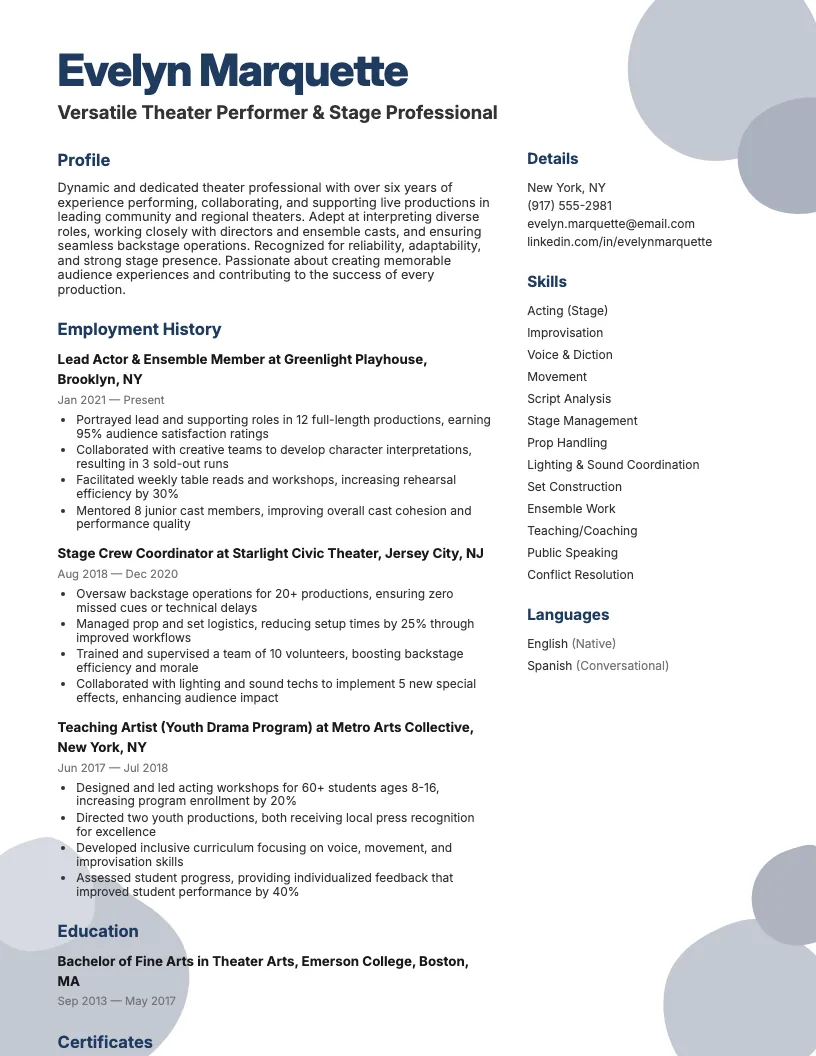 Theater Resume Examples Resume Example