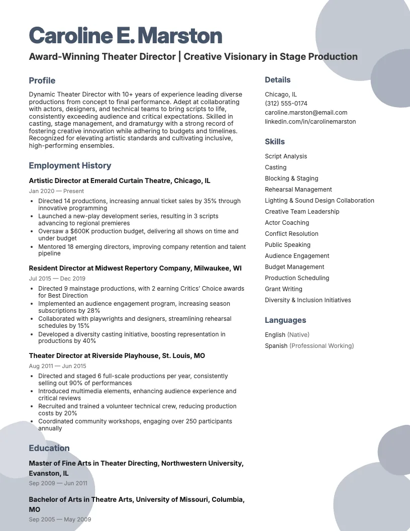 Theater Director Resume Example