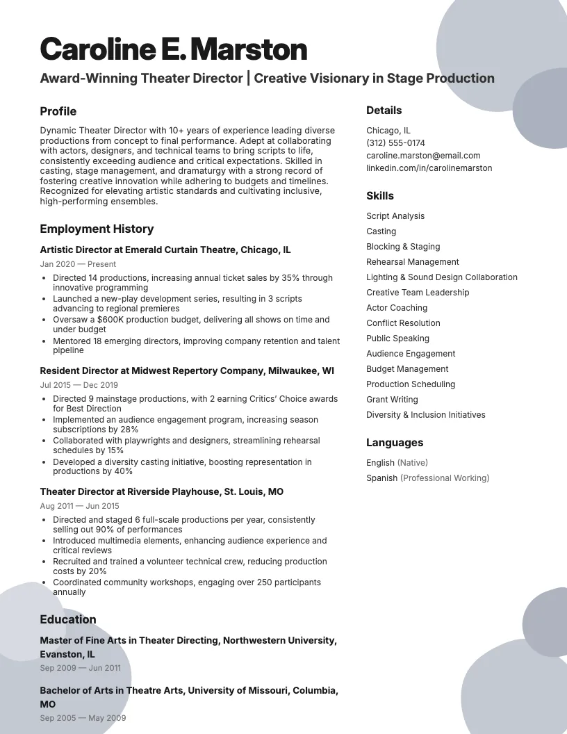 Theater Director Resume Example