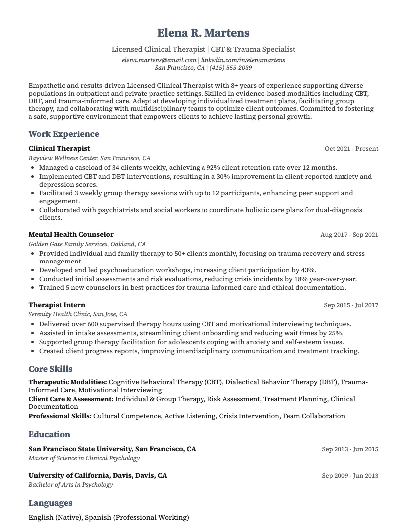 Therapist Resume Example