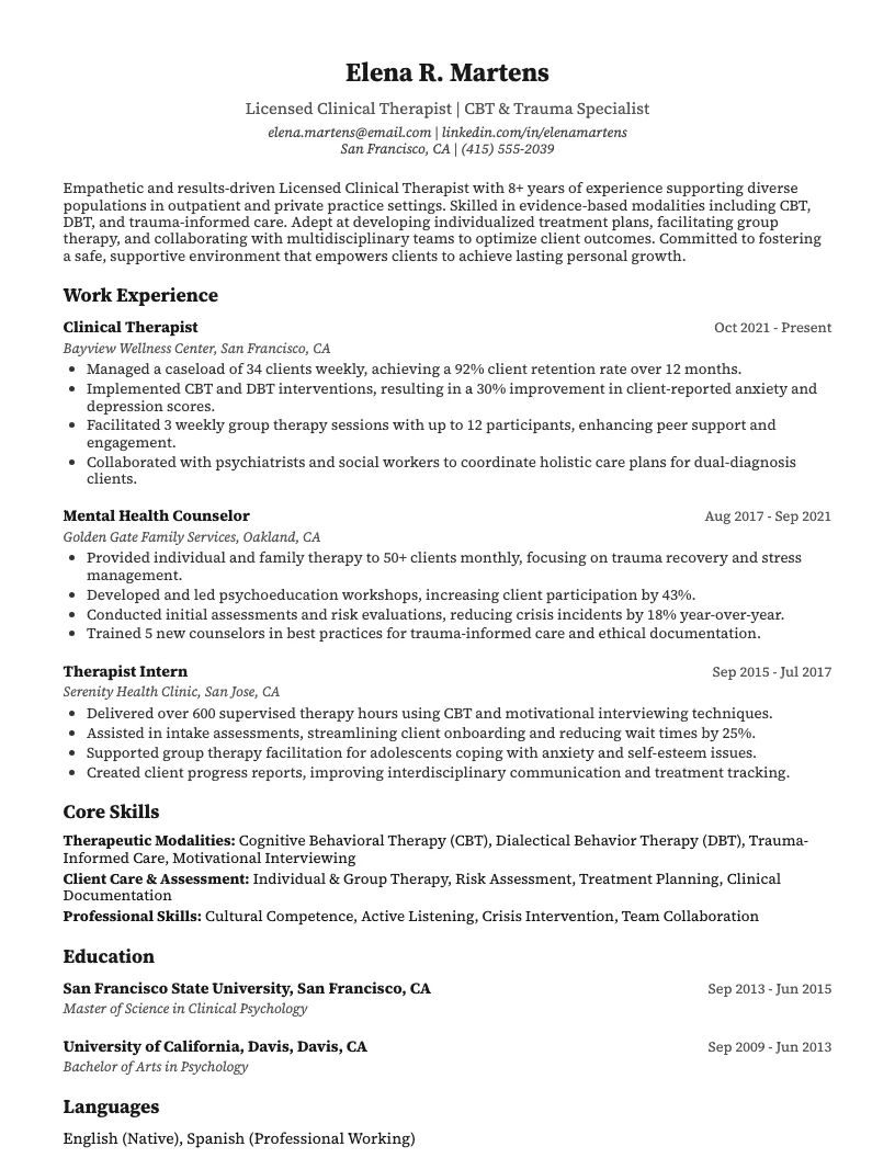 Pediatric Feeding Therapist Resume Example