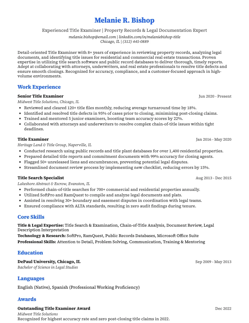 Title Examiner Resume Example