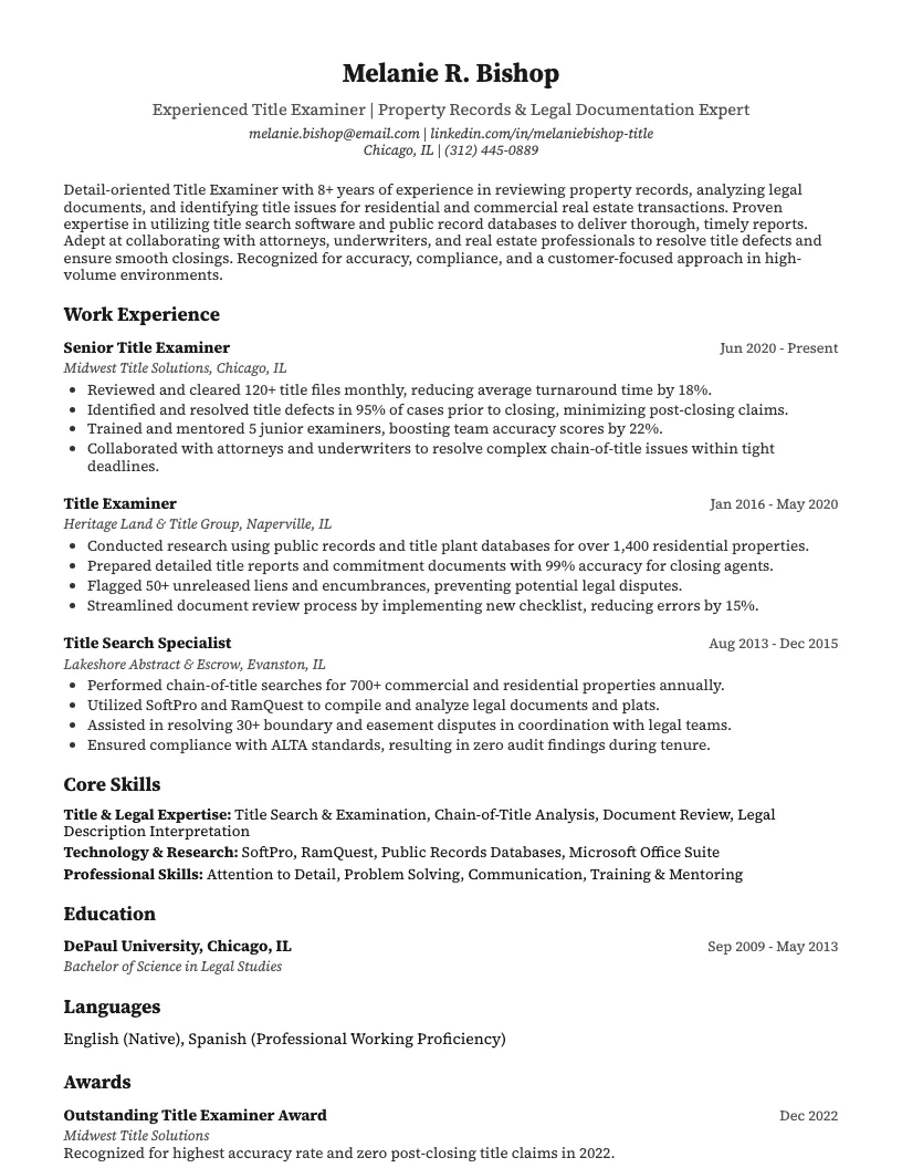 Title Examiner Resume Example