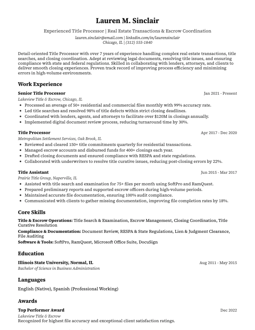Title Processor Resume Example
