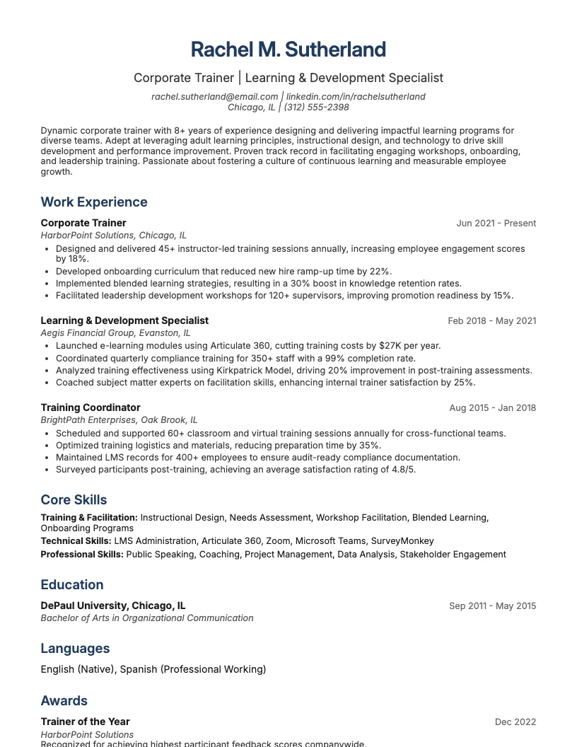 Trainer Resume Example