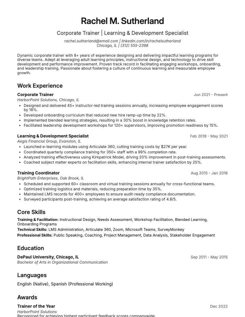Trainer Resume Example