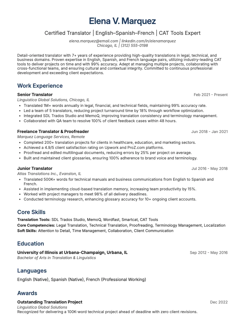 Medical Translator Resume Example