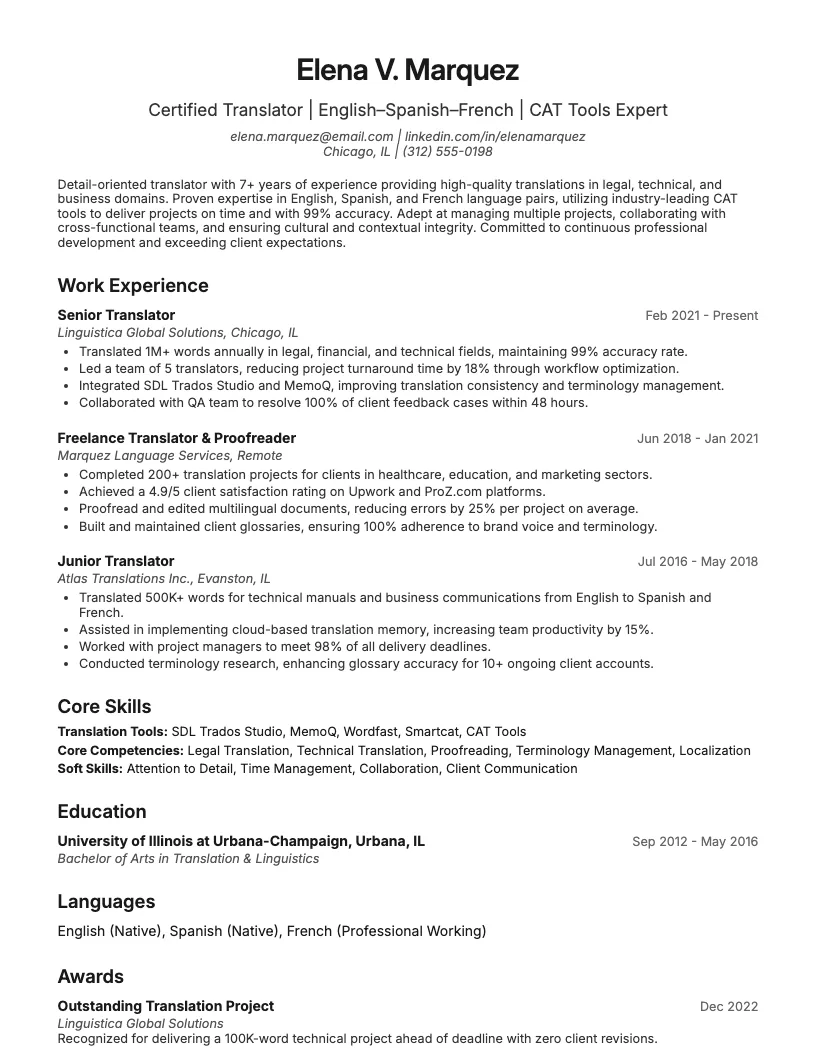 Translator Resume Example