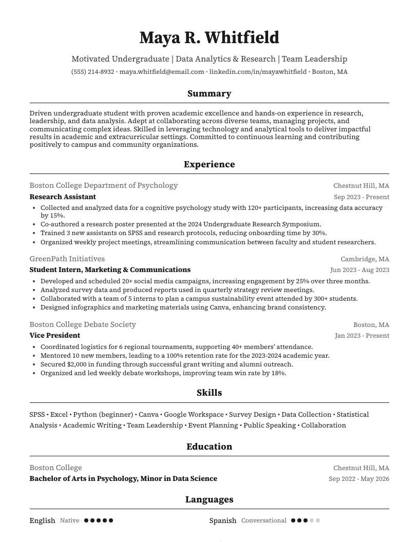 Undergraduate Resume Example