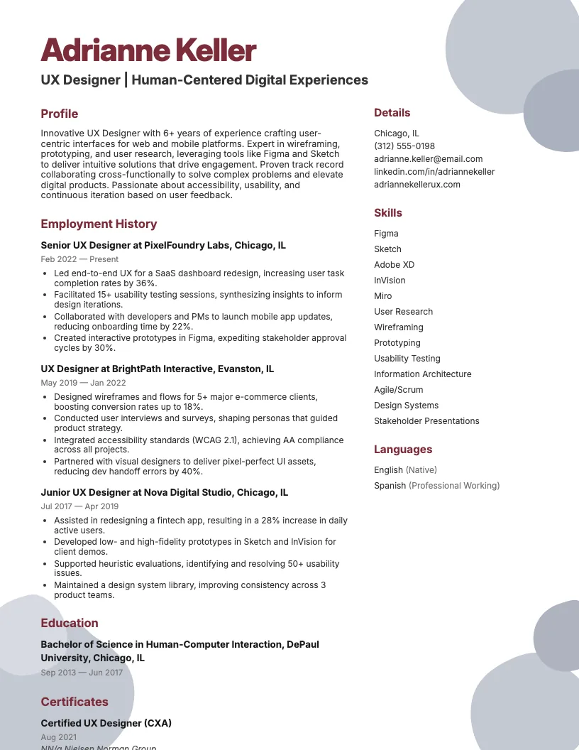 Ux Designer Resume Example
