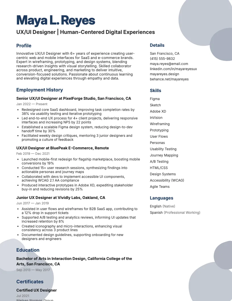Ux Ui Designer Resume Example
